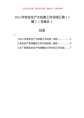 2022年安全生产大检查工作总结汇编（3篇）（含镇乡）.docx