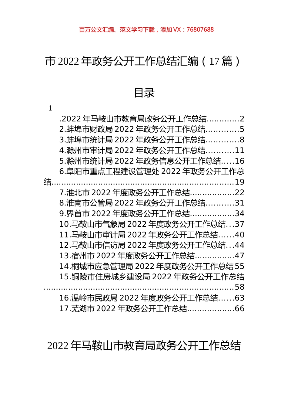 市2022年政务公开工作总结汇编（17篇）.docx_第1页
