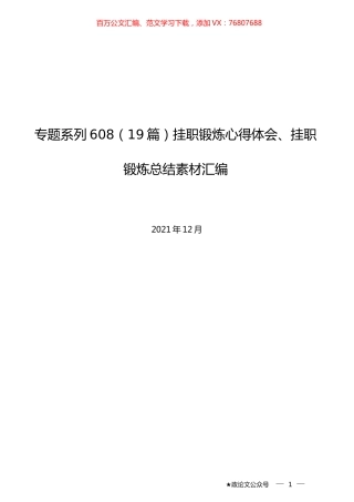 （19篇）挂职锻炼心得体会、挂职锻炼总结素材汇编.docx