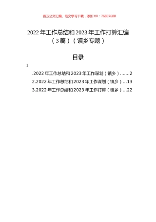 2022年工作总结和2023年工作打算汇编（3篇）（镇乡专题）.docx