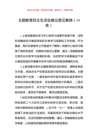 主题教育民主生活会建议意见集锦（19条）.docx