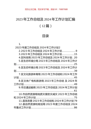 2023年工作总结及2024年工作计划汇编（12篇）.docx