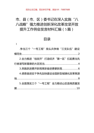 在深入实施“八八战略”强力推进创新深化改革攻坚开放提升工作例会发言材料汇编.docx