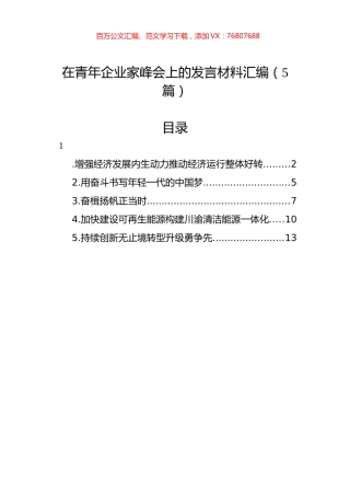 在青年企业家峰会上的发言材料汇编（5篇）.docx