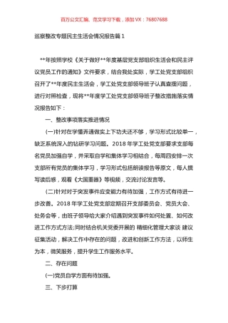 巡察整改专题民主生活会情况报告汇编（17篇）.docx