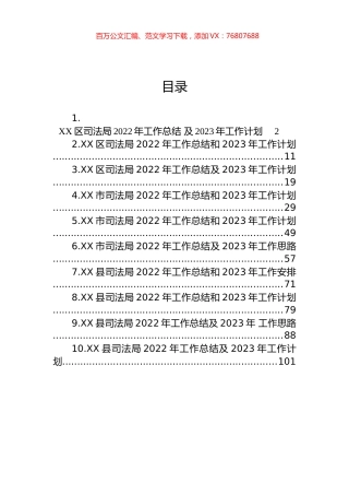 司法局2022年工作总结及2023年工作计划汇编（10篇）.docx