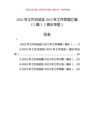 2022年工作总结及2023年工作思路汇编（5篇）（镇乡专题）.docx