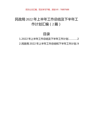 民政局2022年上半年工作总结及下半年工作计划汇编（2篇）.docx