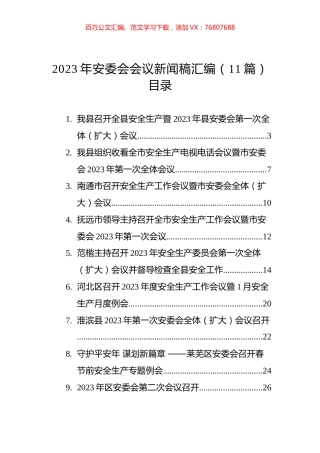 2023年安委会会议新闻稿汇编（11篇）.docx