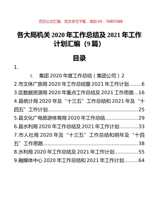 各大局机关2020年工作总结及2021年工作计划汇编（9篇）.docx