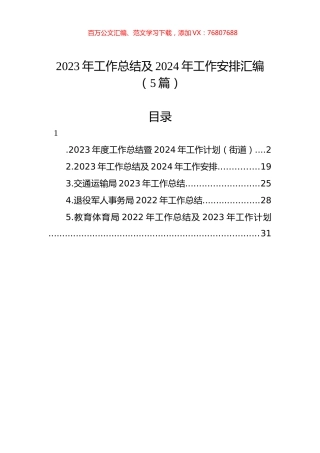 2023年工作总结及2024年工作安排汇编（5篇）.docx