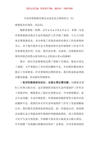 生态环保督察反馈会议表态发言汇编.docx