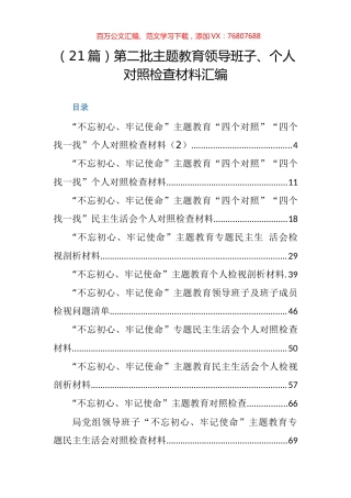 第二批主题教育领导班子、个人对照检查材料汇编（21篇）.docx
