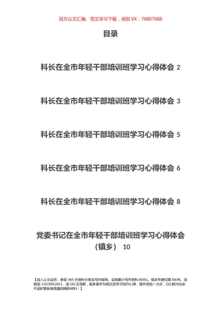 青年干部在全市年轻干部培训班学习心得体会汇编10篇.docx