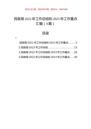民政局2022年工作总结和2023年工作重点汇编（4篇）.docx