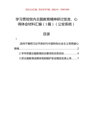 学习贯彻党内主题教育精神研讨发言、心得体会材料汇编（3篇）（公安系统）.docx