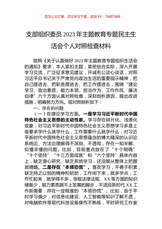 支部组织委员2023年主题教育专题民主生活会个人对照检查材料.docx