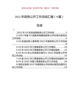 2022年政务公开工作总结汇编（9篇）.docx