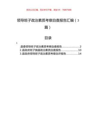 领导班子政治素质考察自查报告汇编（3篇）.docx