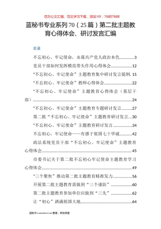 （25篇）第二批主题教育心得体会、研讨发言汇编.docx