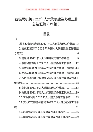 各级局机关2022年人大代表建议办理工作总结汇编（19篇）.docx