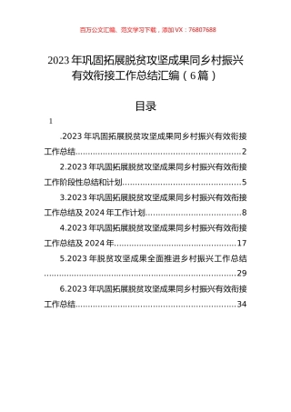 2023年巩固拓展脱贫攻坚成果同乡村振兴有效衔接工作总结汇编（6篇）.docx