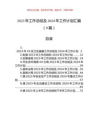 2023年工作总结及2024年工作计划汇编（9篇）.docx