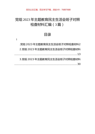 党组2023年主题教育民主生活会班子对照检查材料汇编（3篇）.docx