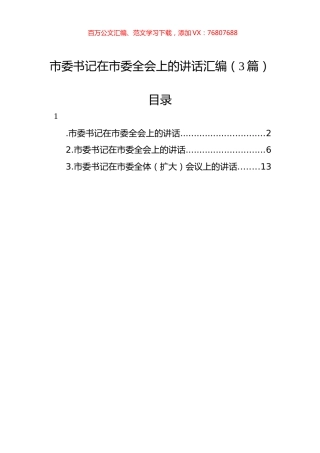 市委书记在市委全会上的讲话汇编（3篇）.docx