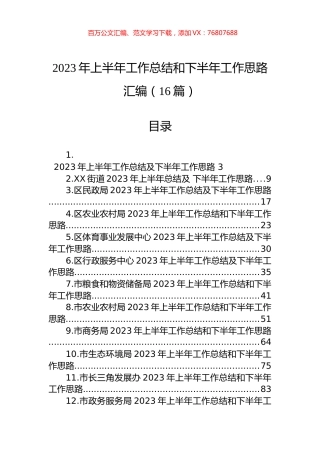 2023年上半年工作总结和下半年工作思路汇编（16篇）.docx