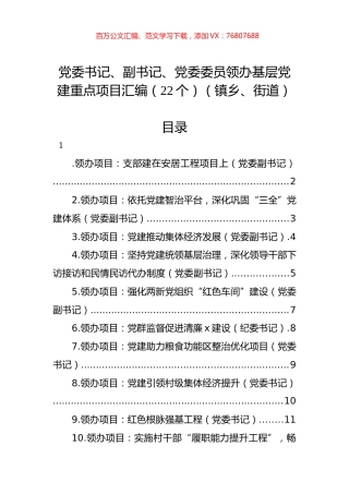 党委书记、副书记、党委委员领办基层党建重点项目汇编（22个）（镇乡、街道）.docx