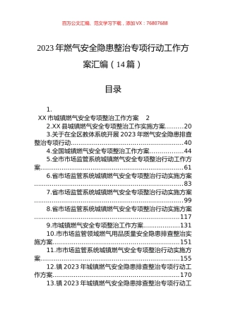 2023年燃气安全隐患整治专项行动工作方案汇编（14篇）.docx
