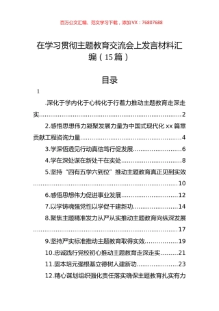 在学习贯彻主题教育交流会上发言材料汇编（15篇）.docx