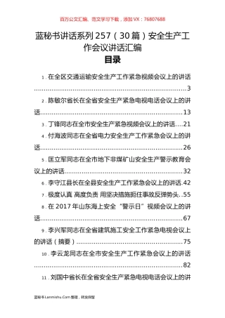 （30篇）安全生产工作会议讲话汇编.docx