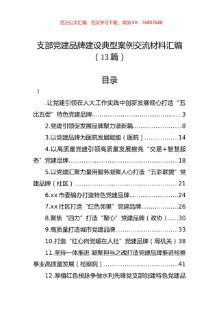 支部党建品牌建设典型案例交流材料汇编（13篇）.docx