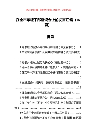 在全市年轻干部座谈会上的发言汇编（16篇）.docx