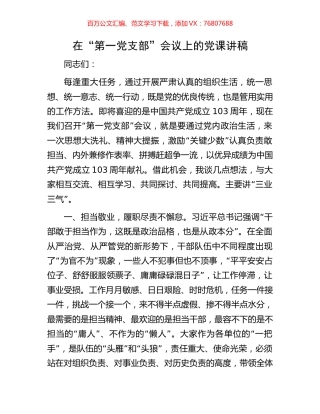 在“第一党支部”会议上的党课讲稿.docx