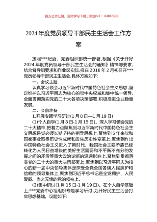 2024年度党员领导干部民主生活会工作方案.docx