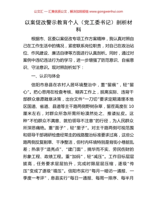 以案促改警示教育个人（党工委书记）剖析材料.docx