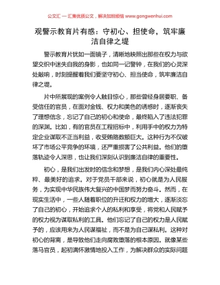 观警示教育片有感：守初心、担使命，筑牢廉洁自律之堤.docx