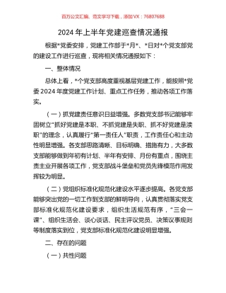 2024年上半年党建巡查情况通报.docx