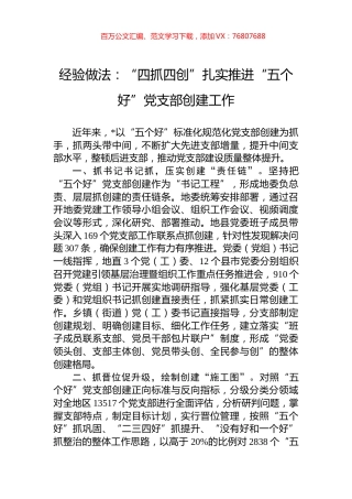经验做法：“四抓四创”扎实推进“五个好”党支部创建工作.docx
