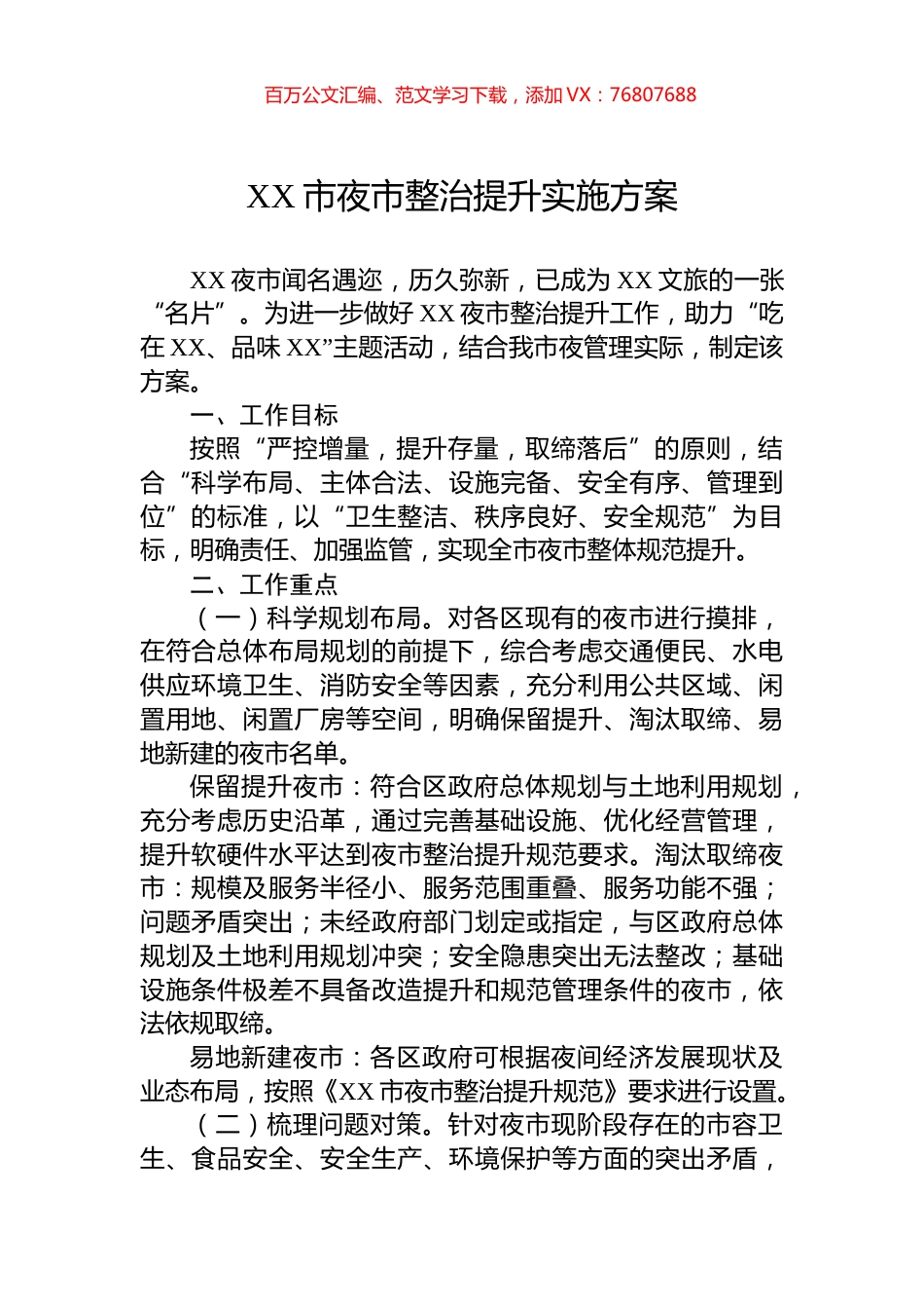 XX市夜市整治提升实施方案.docx_第1页