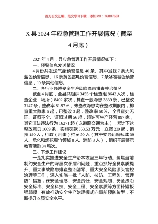 X县2024年应急管理工作开展情况（截至4月底）.docx