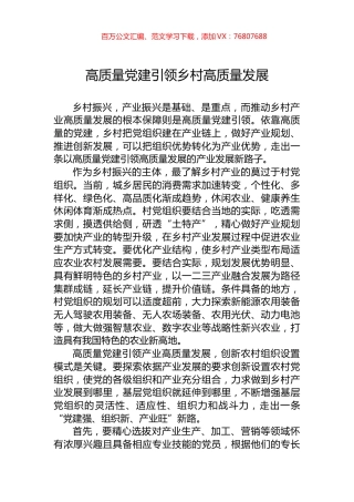 高质量党建引领乡村高质量发展.docx