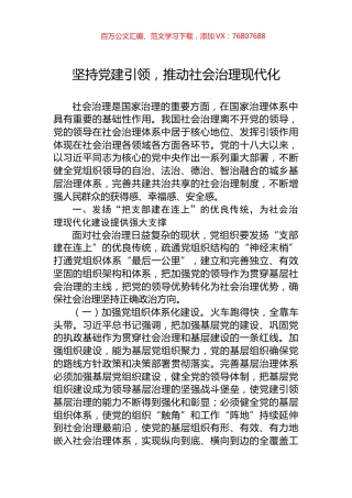 坚持党建引领，推动社会治理现代化.docx