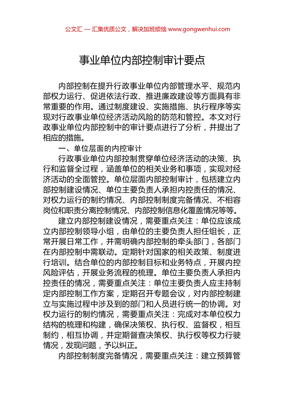 事业单位内部控制审计要点.docx_第1页