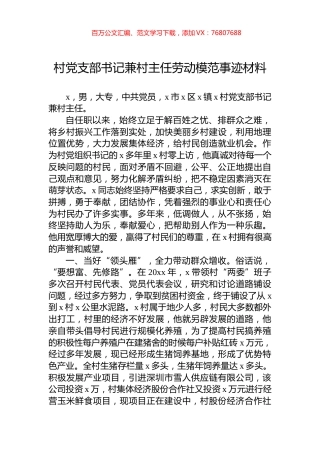 村党支部书记兼村主任劳动模范事迹材料.docx