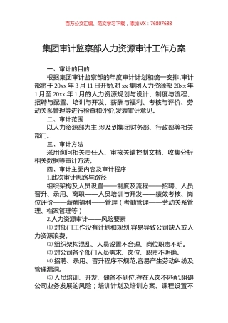 集团审计监察部人力资源审计工作方案.docx