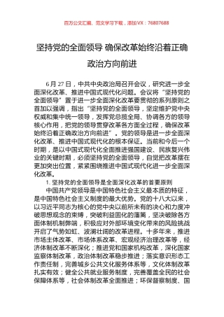 坚持党的全面领导+确保改革始终沿着正确政治方向前进.docx